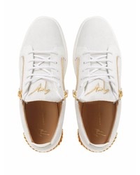 weiße verzierte Leder niedrige Sneakers von Giuseppe Zanotti