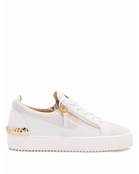 weiße verzierte Leder niedrige Sneakers von Giuseppe Zanotti