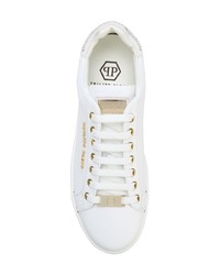 weiße verzierte Leder niedrige Sneakers von Philipp Plein