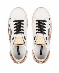 weiße verzierte Leder niedrige Sneakers von Dolce & Gabbana