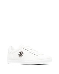 weiße verzierte Leder niedrige Sneakers von Roberto Cavalli