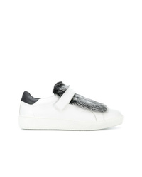 weiße verzierte Leder niedrige Sneakers von Moncler