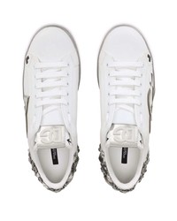 weiße verzierte Leder niedrige Sneakers von Dolce & Gabbana