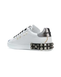 weiße verzierte Leder niedrige Sneakers von Dolce & Gabbana