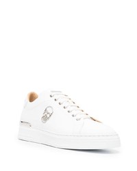 weiße verzierte Leder niedrige Sneakers von Philipp Plein