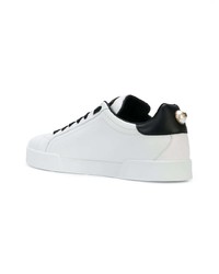 weiße verzierte Leder niedrige Sneakers von Dolce & Gabbana