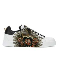 weiße verzierte Leder niedrige Sneakers von Dolce & Gabbana