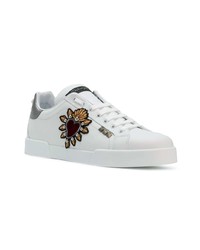 weiße verzierte Leder niedrige Sneakers von Dolce & Gabbana