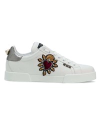 weiße verzierte Leder niedrige Sneakers von Dolce & Gabbana