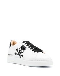 weiße verzierte Leder niedrige Sneakers von Philipp Plein