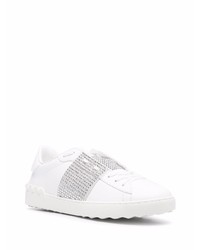 weiße verzierte Leder niedrige Sneakers von Valentino Garavani