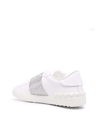 weiße verzierte Leder niedrige Sneakers von Valentino Garavani