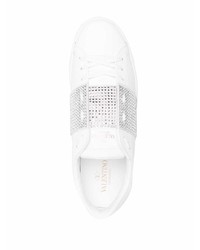 weiße verzierte Leder niedrige Sneakers von Valentino Garavani