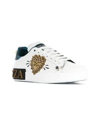 weiße verzierte Pailletten niedrige Sneakers von Dolce & Gabbana