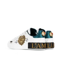 weiße verzierte Pailletten niedrige Sneakers von Dolce & Gabbana