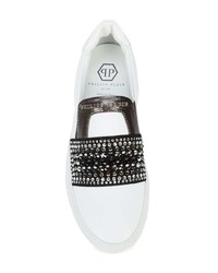 weiße verzierte Slip-On Sneakers aus Leder von Philipp Plein