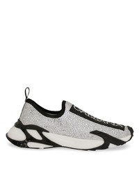 weiße verzierte Slip-On Sneakers