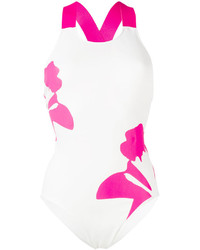 weißer Badeanzug mit Blumenmuster von adidas by Stella McCartney