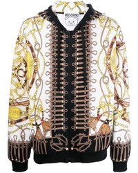 weißer bedruckter Fleece-Pullover mit einem Kapuze von Moschino