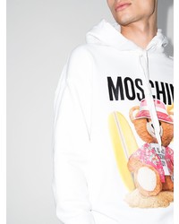 weißer bedruckter Fleece-Pullover mit einem Kapuze von Moschino