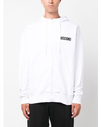 weißer bedruckter Fleece-Pullover mit einem Kapuze von Moschino