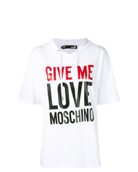weißer bedruckter Kurzarmpullover mit einem Kapuze von Love Moschino