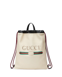 weißer bedruckter Leder Rucksack von Gucci