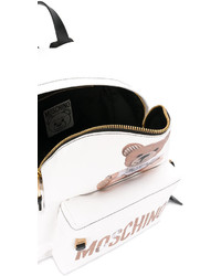 weißer bedruckter Leder Rucksack von Moschino