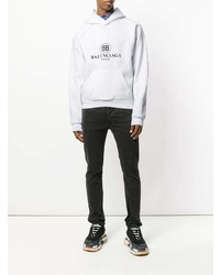 weißer bedruckter Pullover mit einem Kapuze von Balenciaga