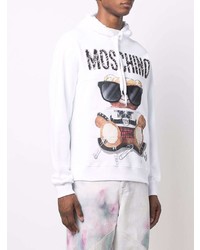 weißer bedruckter Pullover mit einem Kapuze von Moschino