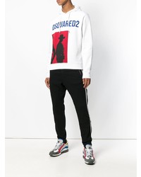 weißer bedruckter Pullover mit einem Kapuze von DSQUARED2