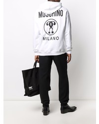 weißer bedruckter Pullover mit einem Kapuze von Moschino