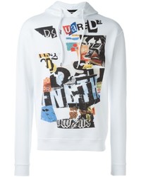 weißer bedruckter Pullover mit einem Kapuze von DSQUARED2