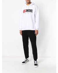 weißer bedruckter Pullover mit einem Kapuze von Diesel