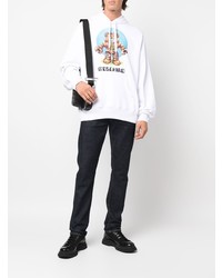 weißer bedruckter Pullover mit einem Kapuze von Moschino