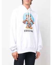 weißer bedruckter Pullover mit einem Kapuze von Moschino