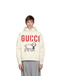 weißer bedruckter Pullover mit einem Kapuze von Gucci