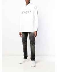 weißer bedruckter Pullover mit einem Kapuze von Balmain