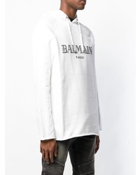 weißer bedruckter Pullover mit einem Kapuze von Balmain