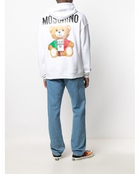 weißer bedruckter Pullover mit einem Kapuze von Moschino