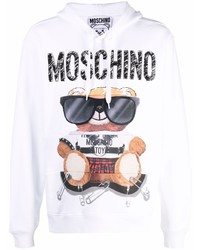 weißer bedruckter Pullover mit einem Kapuze von Moschino