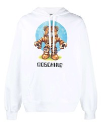 weißer bedruckter Pullover mit einem Kapuze von Moschino