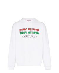 weißer bedruckter Pullover mit einem Kapuze von Moschino