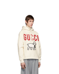 weißer bedruckter Pullover mit einem Kapuze von Gucci