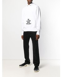 weißer bedruckter Pullover mit einem Kapuze von Helmut Lang