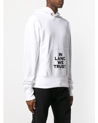 weißer bedruckter Pullover mit einem Kapuze von Helmut Lang