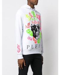 weißer bedruckter Pullover mit einem Kapuze von Philipp Plein