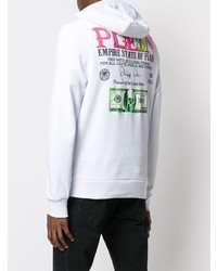 weißer bedruckter Pullover mit einem Kapuze von Philipp Plein