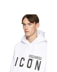 weißer bedruckter Pullover mit einem Kapuze von DSQUARED2