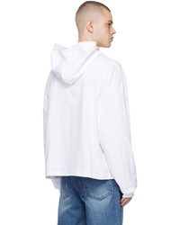 weißer bedruckter Pullover mit einem Kapuze von We11done
